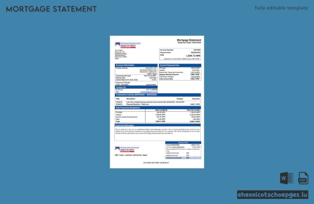 Nepal Machhapuchchhre Bank Hypothekenabrechnung Word- und PDF-Beispielvorschau
